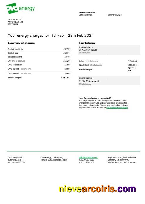 United Kingdom Ovo Energy electricity business utility bill